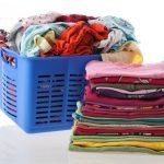 Freshly folded laundry prepared for customer pickup