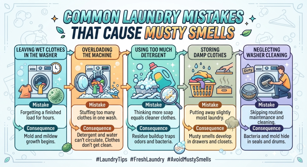 common laundry mistakes that cause musty smells