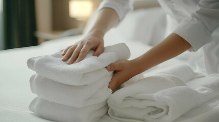 Freshly folded towels prepared for customer pickup