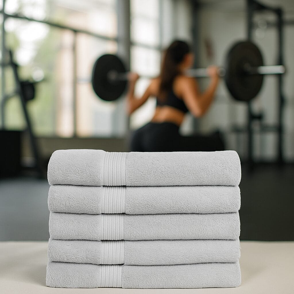 Professionally laundered towels ready for members at a Wayne fitness center