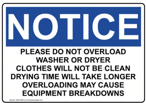 notice to not overload washer or dryer