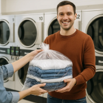 customer happy with wash and fold laundry service in Wayne, MI