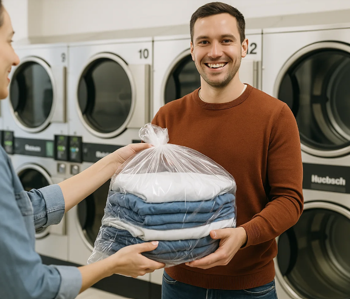 customer happy with wash and fold laundry service in Wayne, MI
