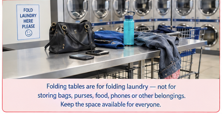Folding tables are for folding laundry--not for storing bags purses and other belongings.